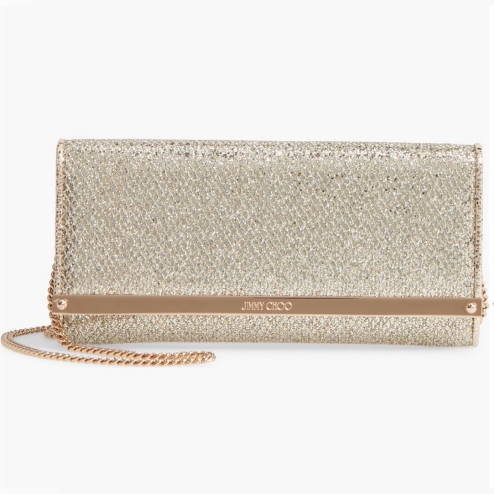 JIMMY CHOO | Milla Sparkling Gold Wallet On Chain
